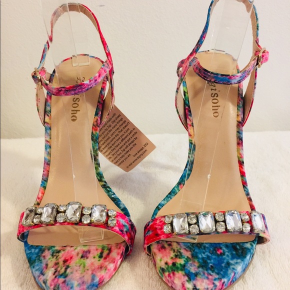 Zigi Soho Crystal Strap Pink & Blue Heels | NWT | Size 7.5 | 5” Heel - Picture 2 of 11